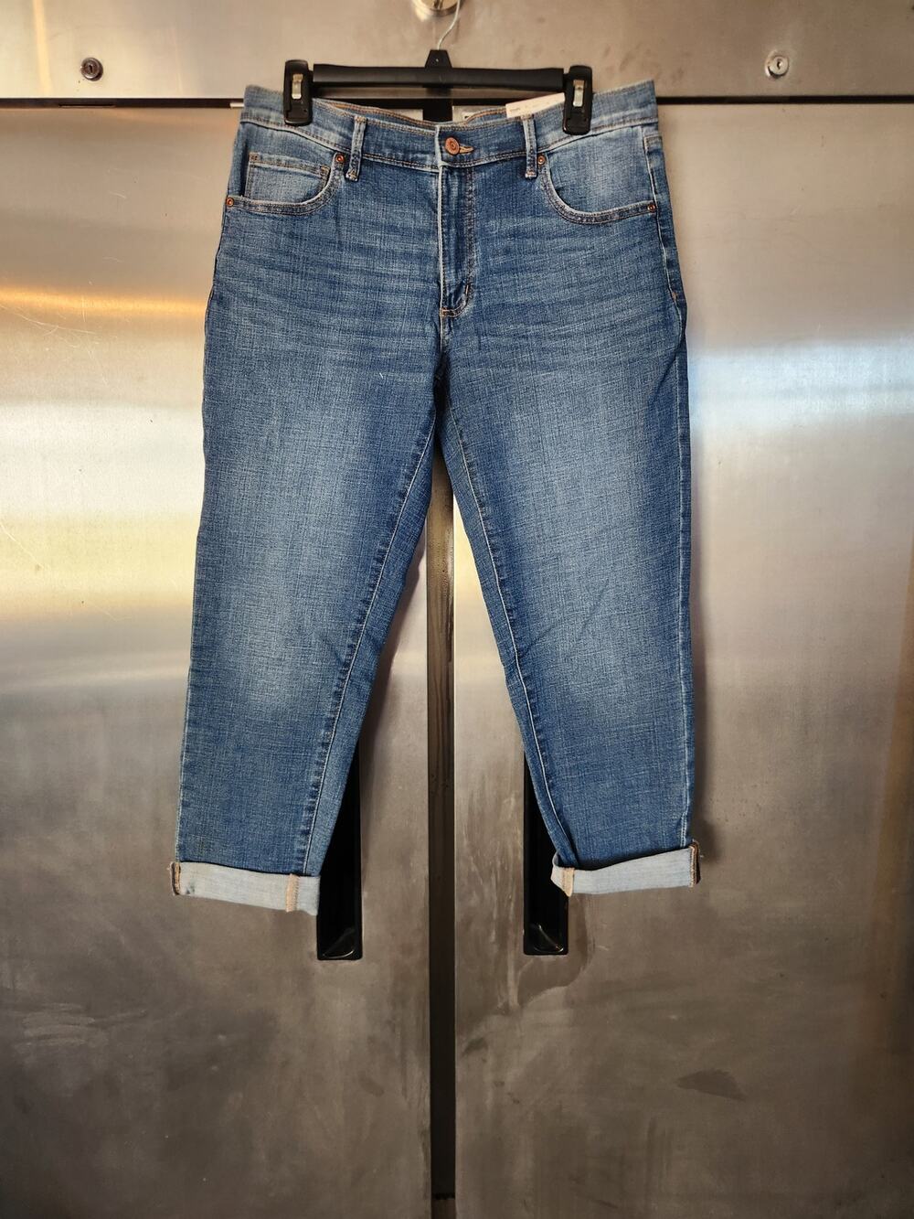 Sonoma Womens Girlfriend Jeans Size 8 | Cuffed Medium Wash Relaxed Fit